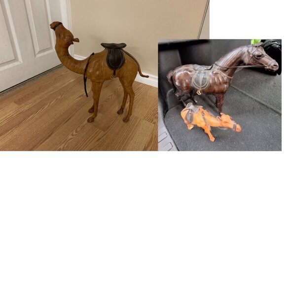 3 Moroccan Handcrafted Leather Camel Set Small Medium and Large - Picture 1 of 10